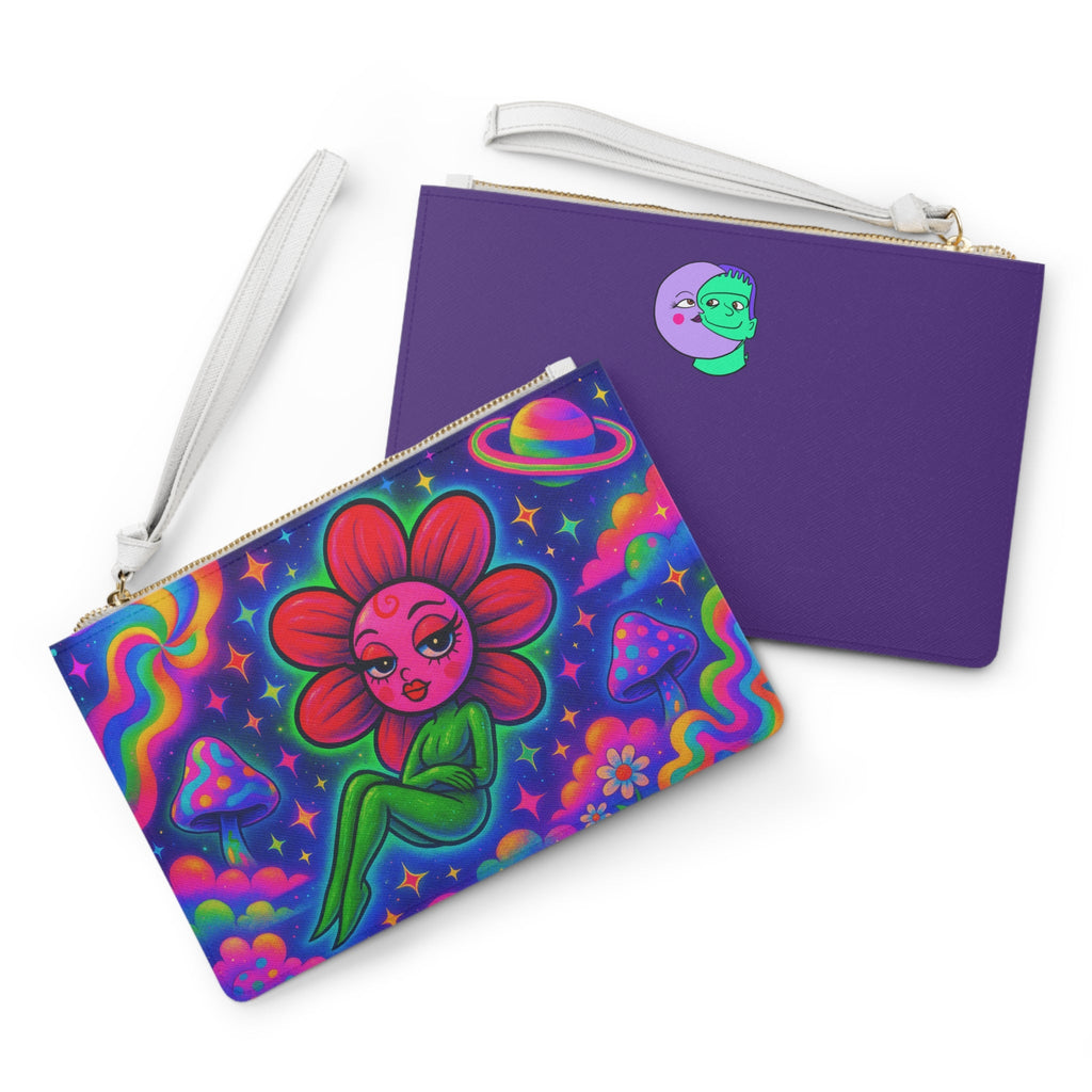 Sweet Pea: Cosmic Bloom Clutch Bag - Moon Frankenstein