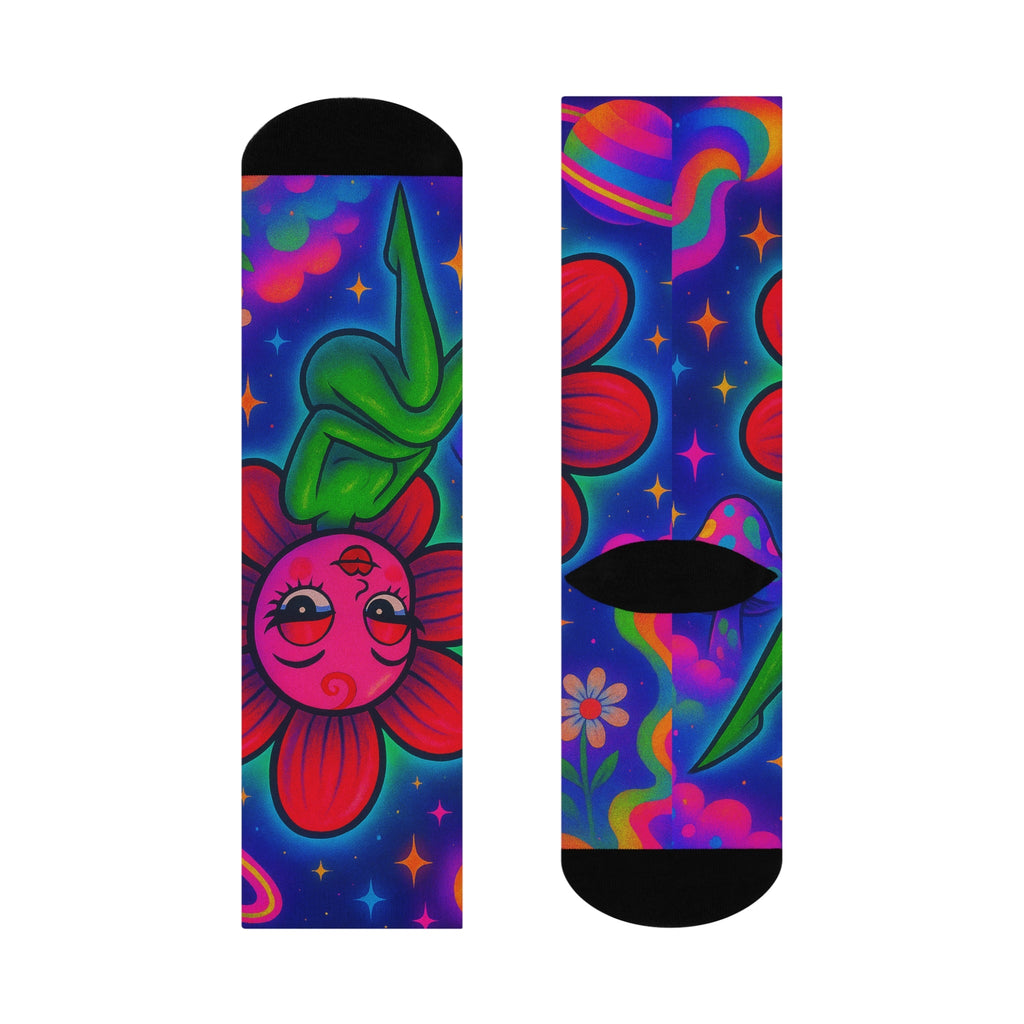 Sweet Pea: Cosmic Bloom Crew Socks - Moon Frankenstein