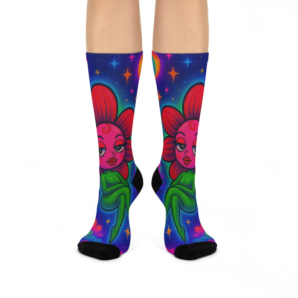 Sweet Pea: Cosmic Bloom Crew Socks - Moon Frankenstein