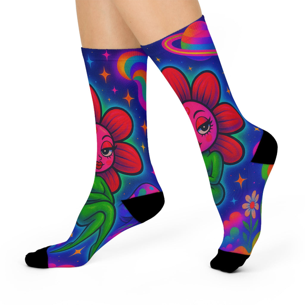 Sweet Pea: Cosmic Bloom Crew Socks - Moon Frankenstein