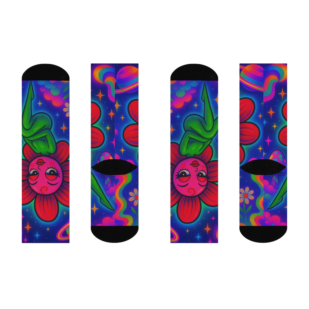 Sweet Pea: Cosmic Bloom Crew Socks - Moon Frankenstein