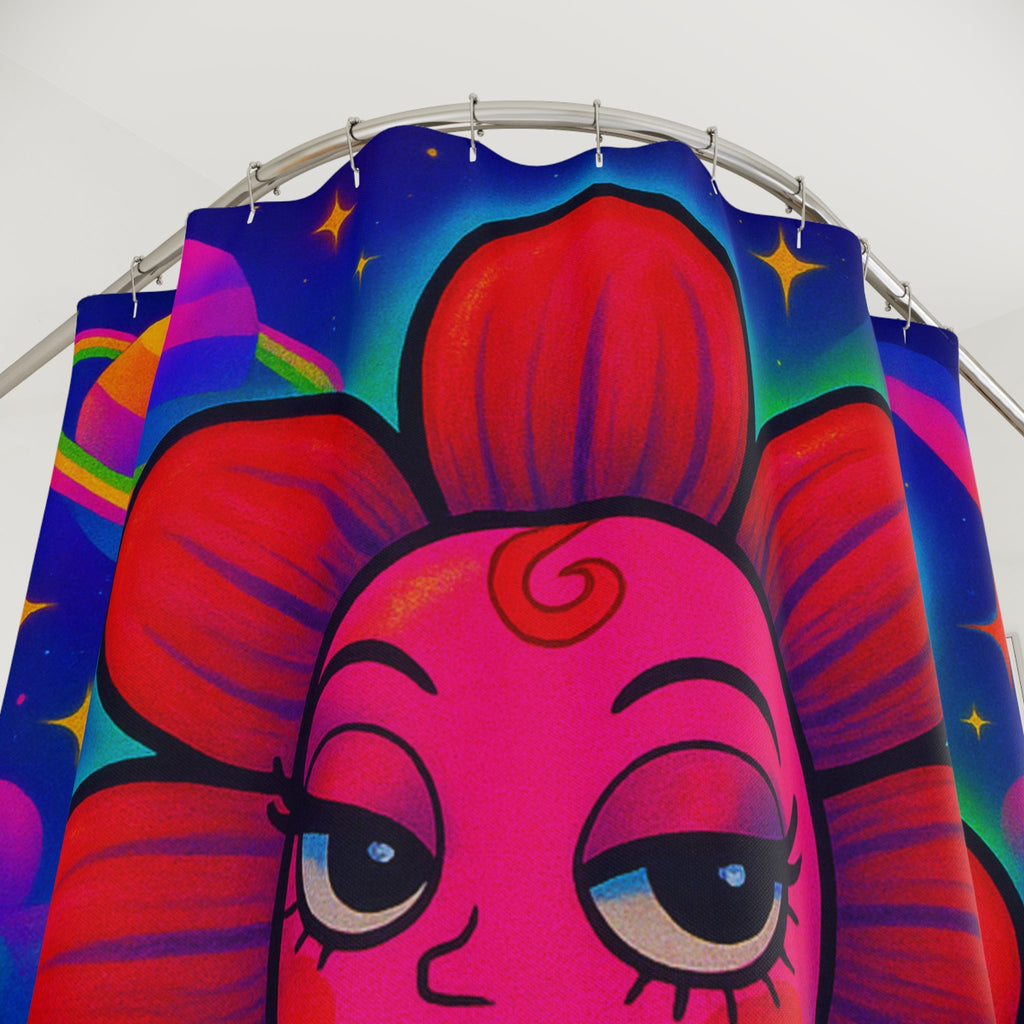 Sweet Pea: Cosmic Bloom Shower Curtains - Moon Frankenstein