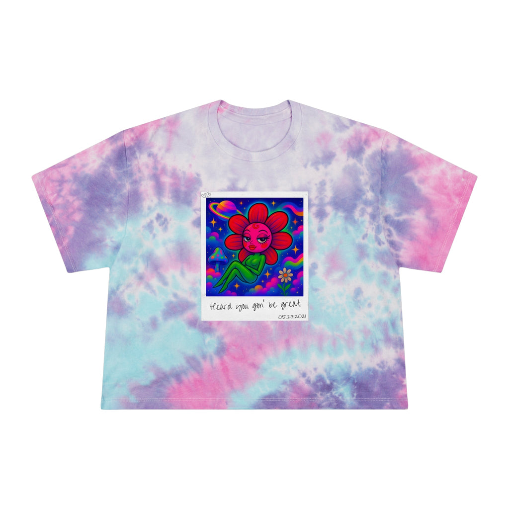 Sweet Pea: Cosmic Bloom Tie - Dye Crop Tee - Moon Frankenstein