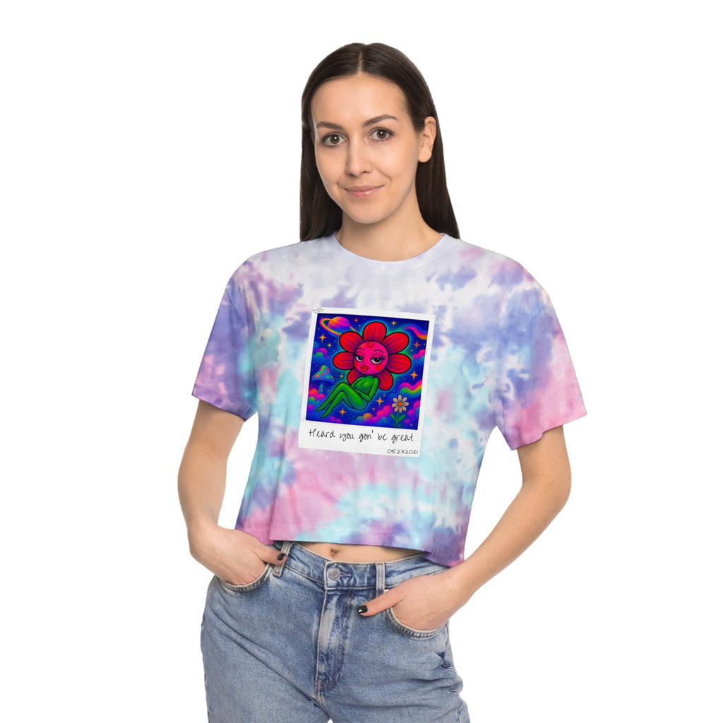 Sweet Pea: Cosmic Bloom Tie - Dye Crop Tee - Moon Frankenstein