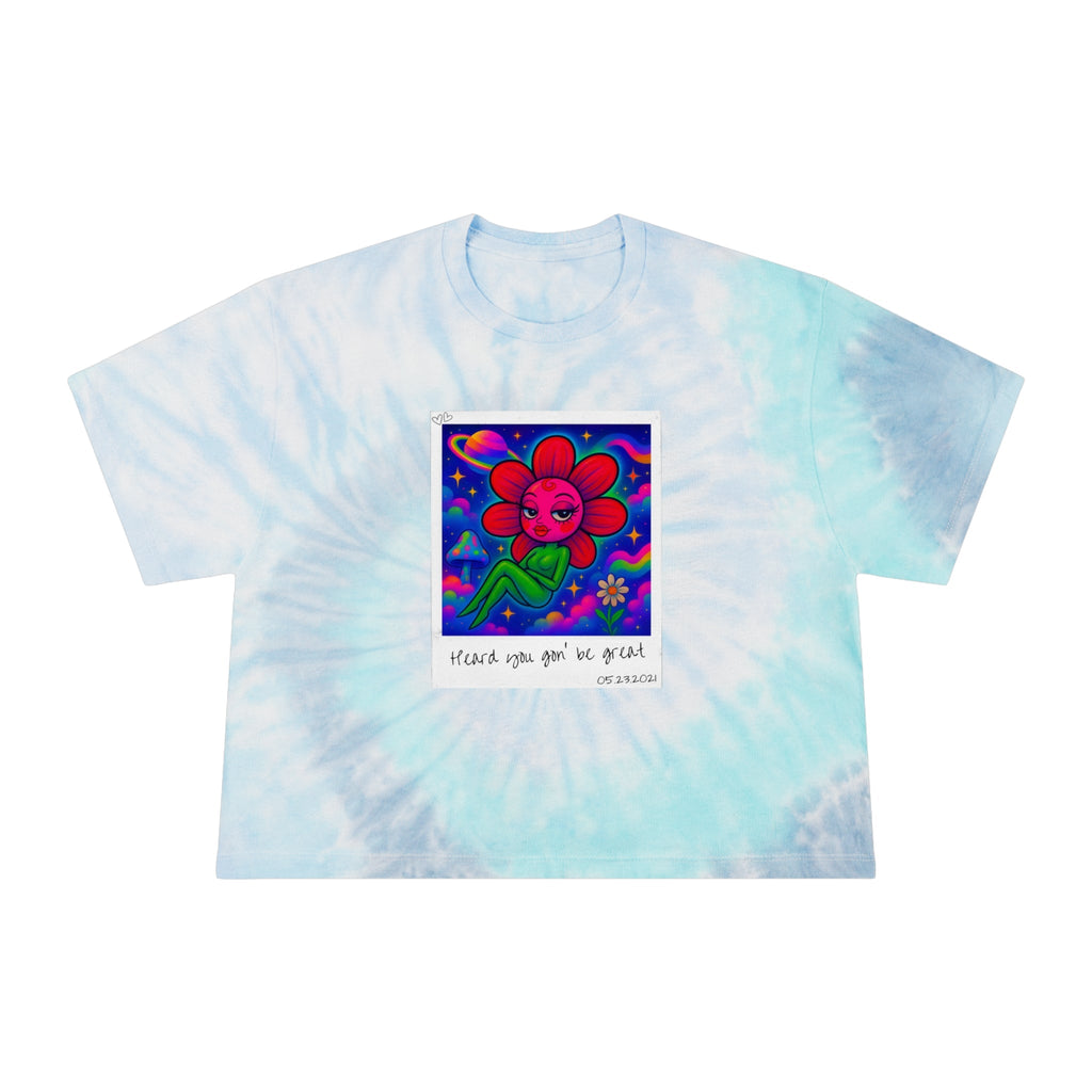 Sweet Pea: Cosmic Bloom Tie - Dye Crop Tee - Moon Frankenstein