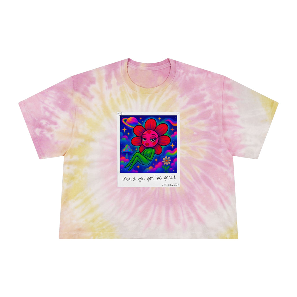 Sweet Pea: Cosmic Bloom Tie - Dye Crop Tee - Moon Frankenstein