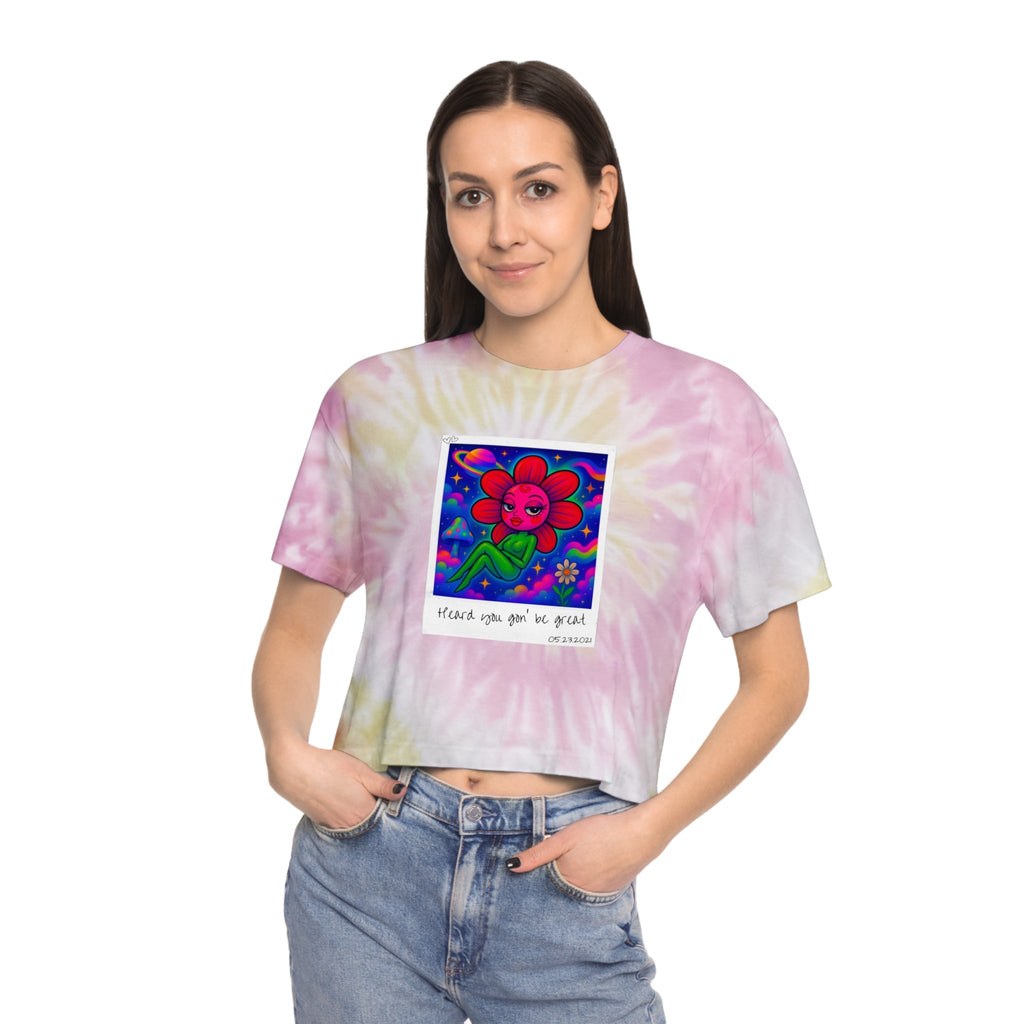 Sweet Pea: Cosmic Bloom Tie - Dye Crop Tee - Moon Frankenstein
