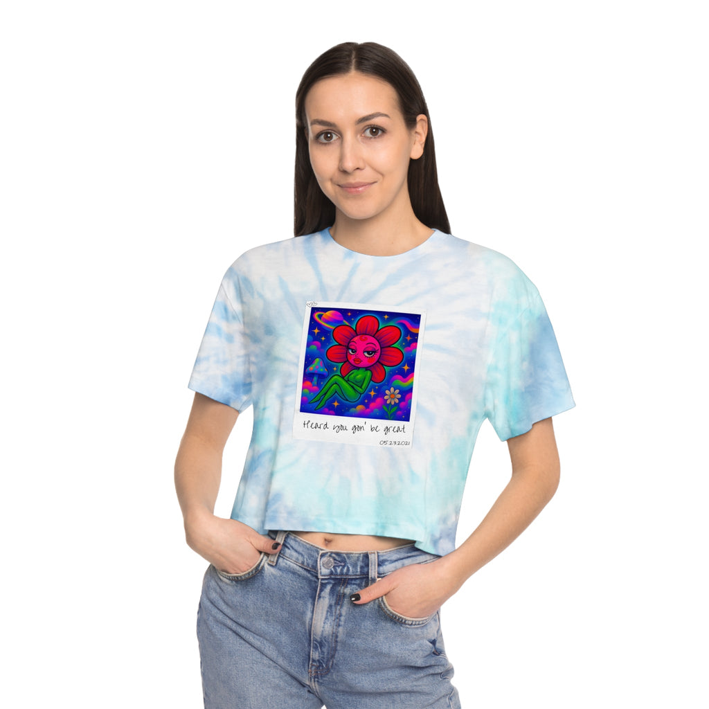Sweet Pea: Cosmic Bloom Tie - Dye Crop Tee - Moon Frankenstein