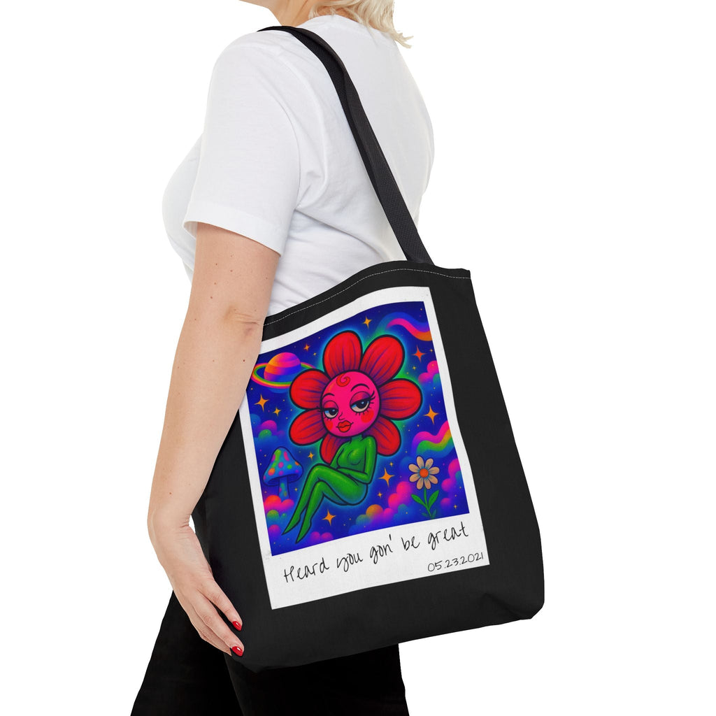 Sweet Pea: Cosmic Bloom Tote Bag - Moon Frankenstein