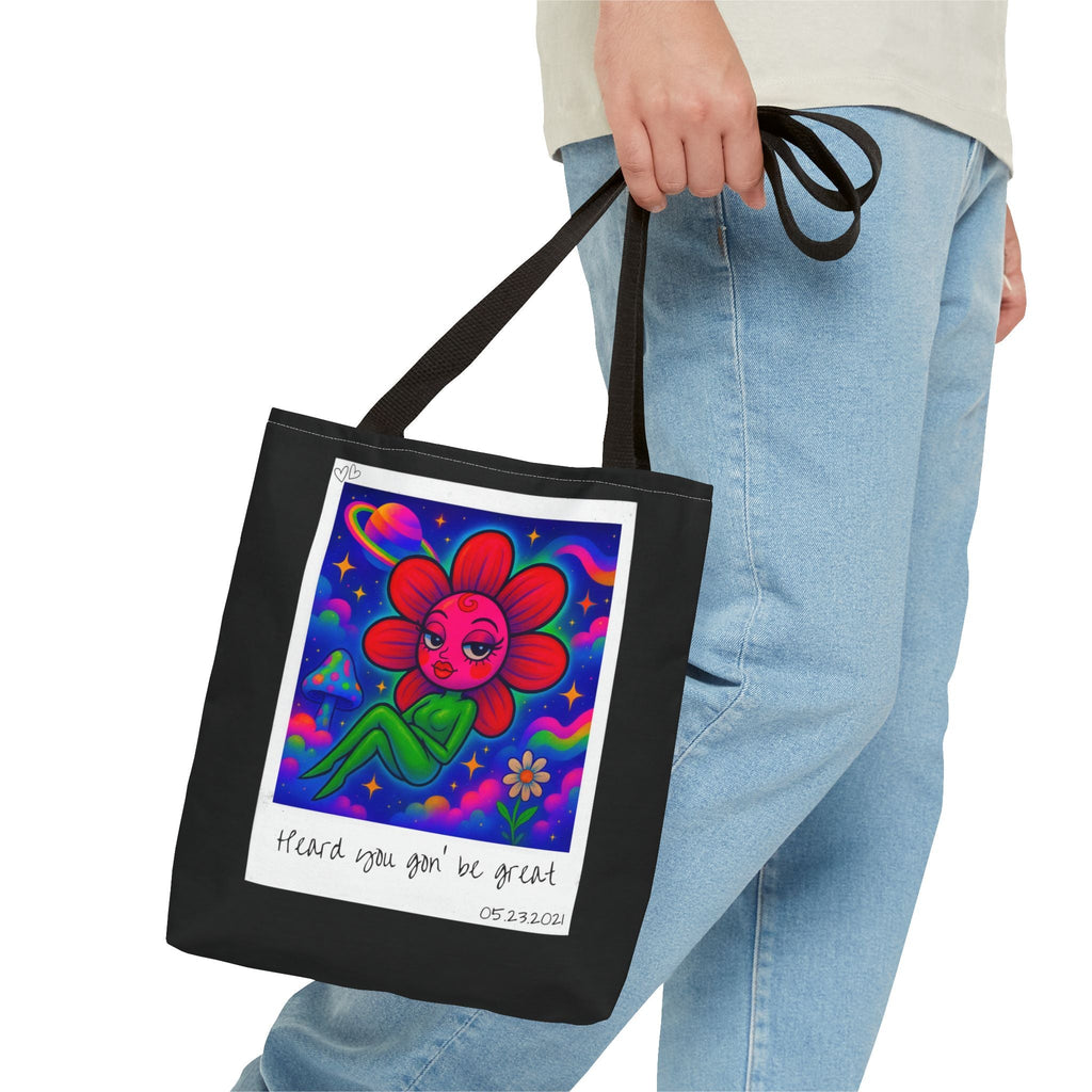 Sweet Pea: Cosmic Bloom Tote Bag - Moon Frankenstein