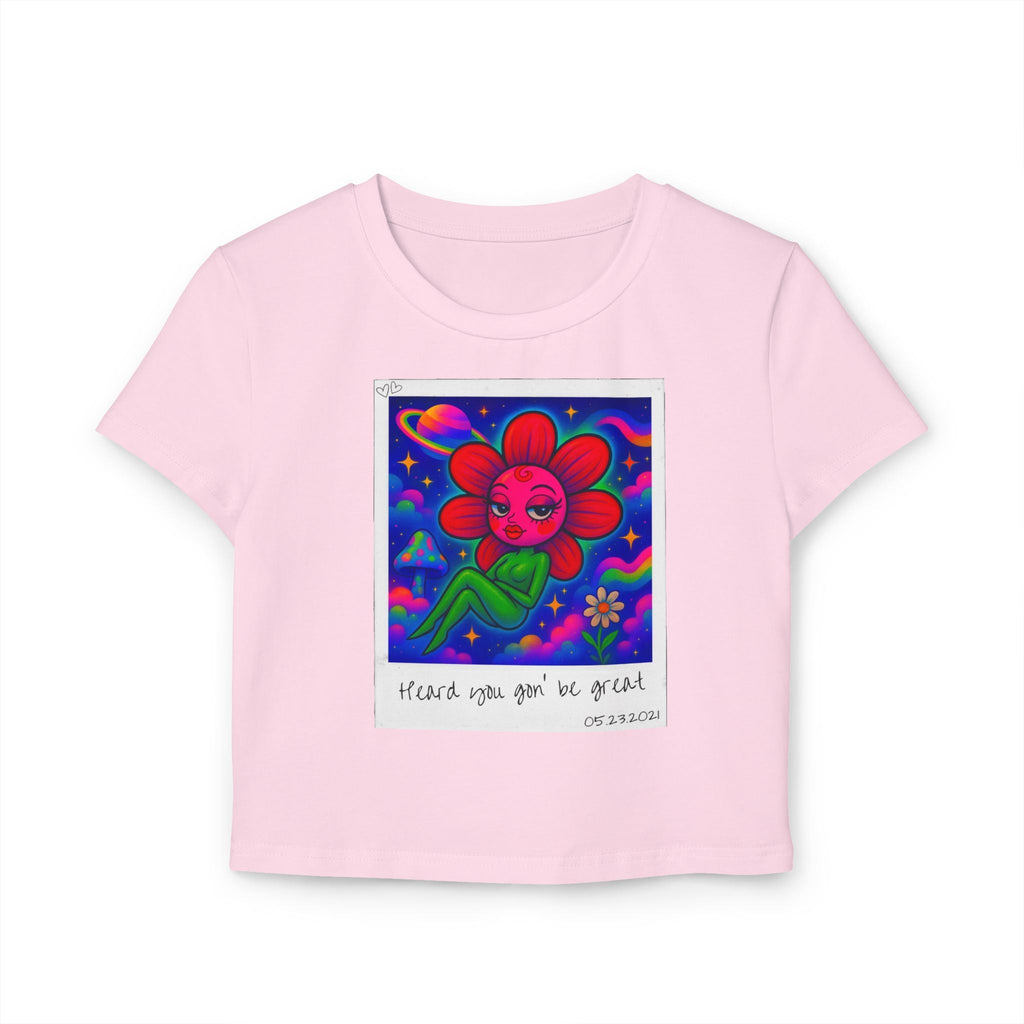 Sweet Pea: Cosmic Bloom Women's Baby Tee - Moon Frankenstein