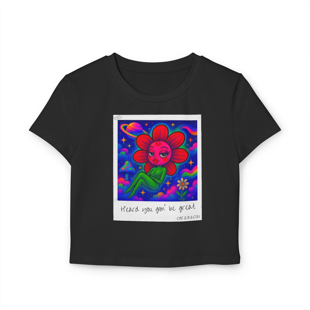 Sweet Pea: Cosmic Bloom Women's Baby Tee - Moon Frankenstein
