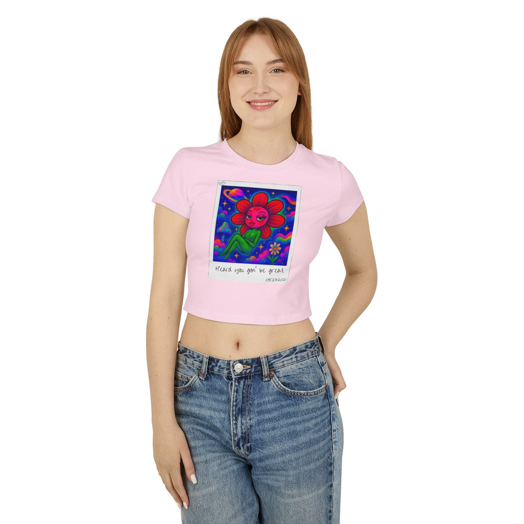 Sweet Pea: Cosmic Bloom Women's Baby Tee - Moon Frankenstein