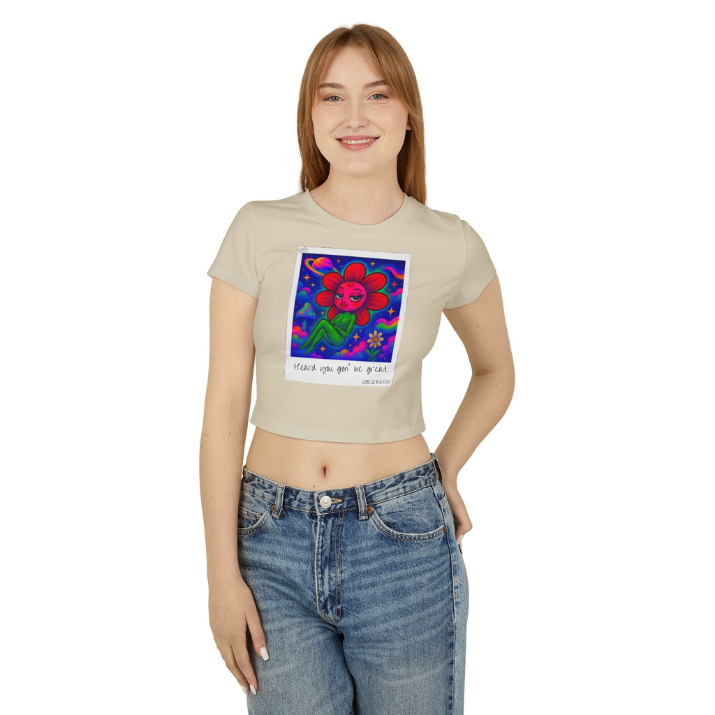 Sweet Pea: Cosmic Bloom Women's Baby Tee - Moon Frankenstein