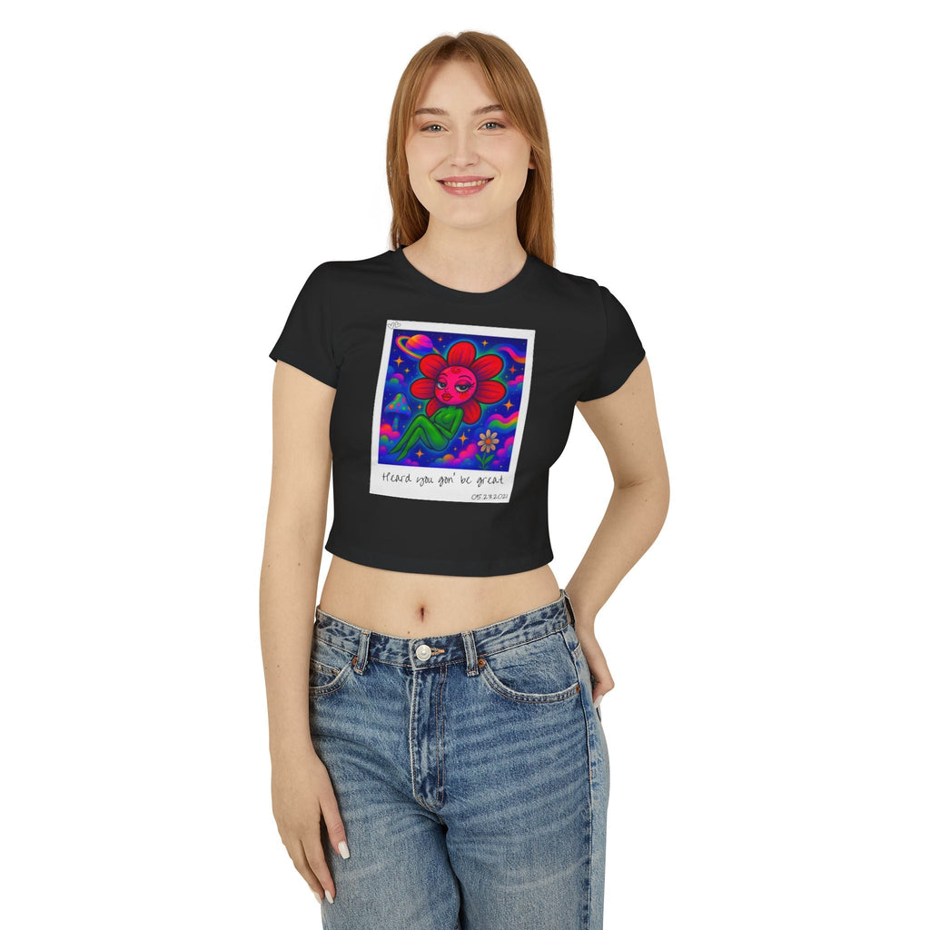 Sweet Pea: Cosmic Bloom Women's Baby Tee - Moon Frankenstein