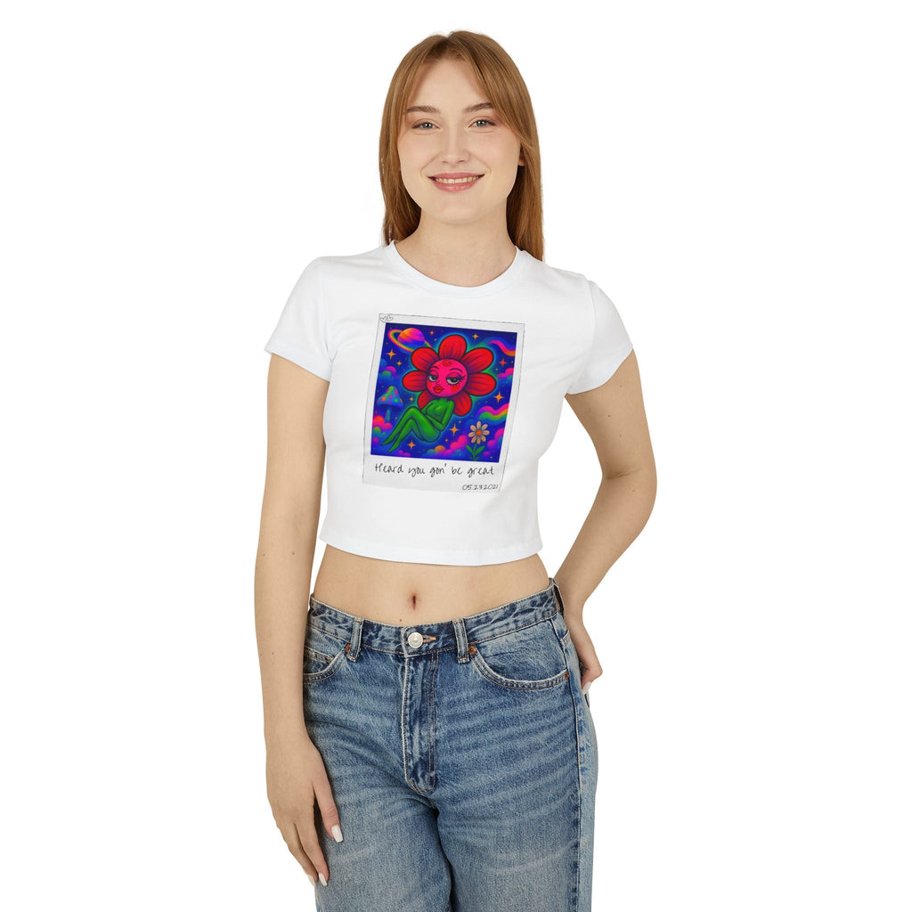 Sweet Pea: Cosmic Bloom Women's Baby Tee - Moon Frankenstein