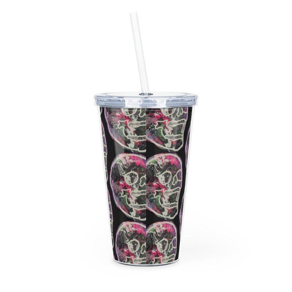 Rent Free Plastic Tumbler with Straw - Moon Frankenstein