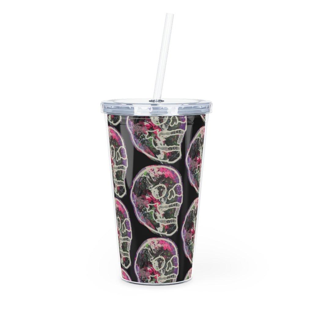 Rent Free Plastic Tumbler with Straw - Moon Frankenstein