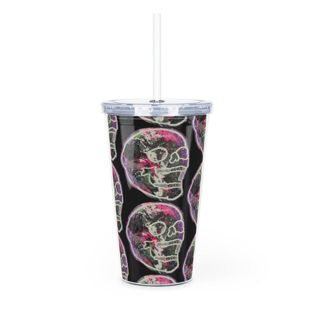 Rent Free Plastic Tumbler with Straw - Moon Frankenstein